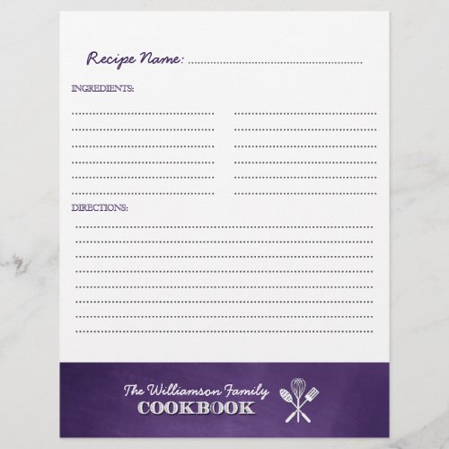 Purple Chalkboard Family Cookbook Binder Insert