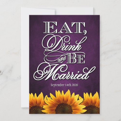 Purple Chalkboard Sunflower Wedding Invitations