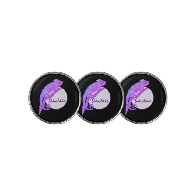 Purple Chameleon with Circle Personalized Golf Ball Marker (3 Up)