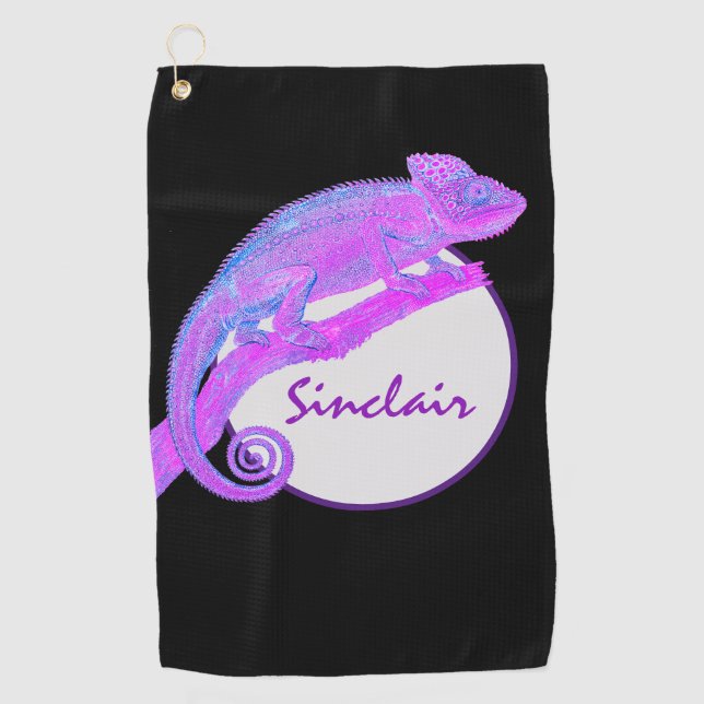 Purple Chameleon with Circle Personalized Golf Towel (Front)
