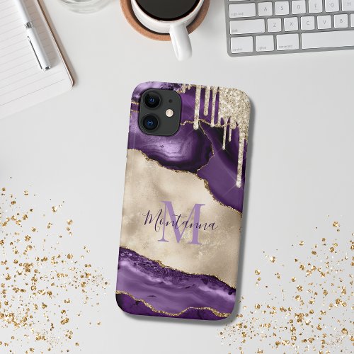 Purple Champagne Ivory  Gold Agate Stone iPhone 11 Case