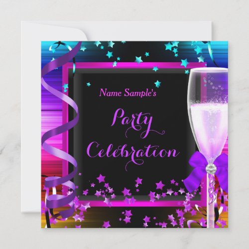 Purple Champagne Party Any Occasion Celebration 2 Invitation