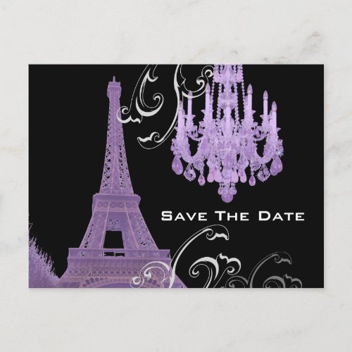 Purple Chandelier Effiel Tower Save The Date Announcement Postcard