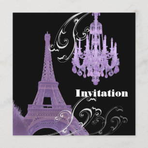 Purple Chandelier Effiel Tower Wedding Invitation
