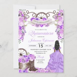 Purple Charra Princess Western Quinceanera Invitation