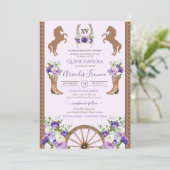 Purple Charra Quinceanera Floral Rustic Western Invitation (Standing Front)