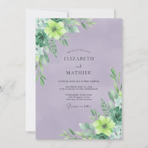Purple Chartreuse Leafy Wedding Invitation