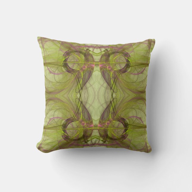 Purple, Chartreuse n Gray Abstract Fractal Pillow (Front)