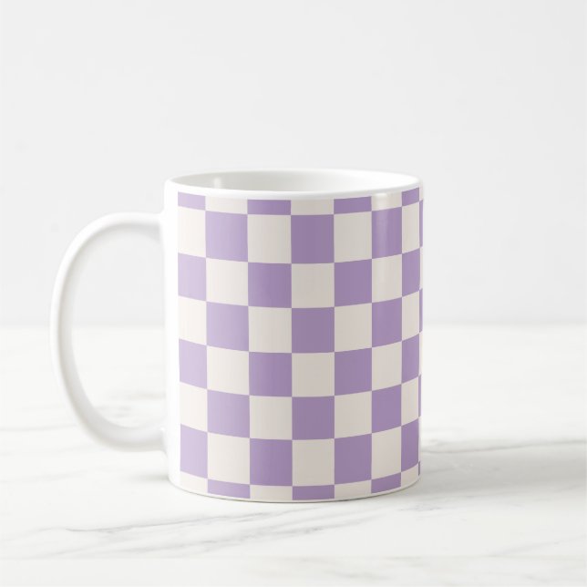 Purple Check, Checkerboard Pattern, Checkered Coffee Mug (Left)