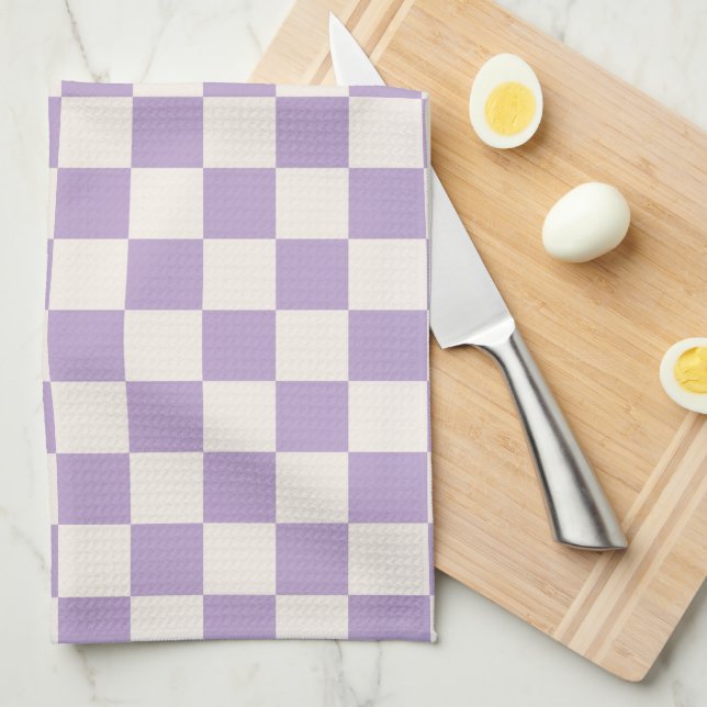Purple Check, Checkerboard Pattern, Checkered Kitchen Towel (Quarter Fold)