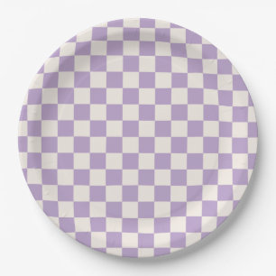 Purple Check, Checkerboard Pattern, Checkered Paper Plates