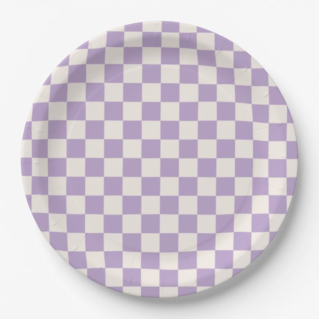 Purple Check, Checkerboard Pattern, Checkered Paper Plates (Front)
