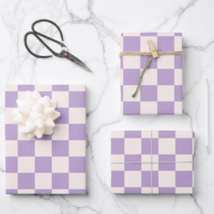 Purple Check, Checkerboard Pattern, Checkered Wrapping Paper Sheets