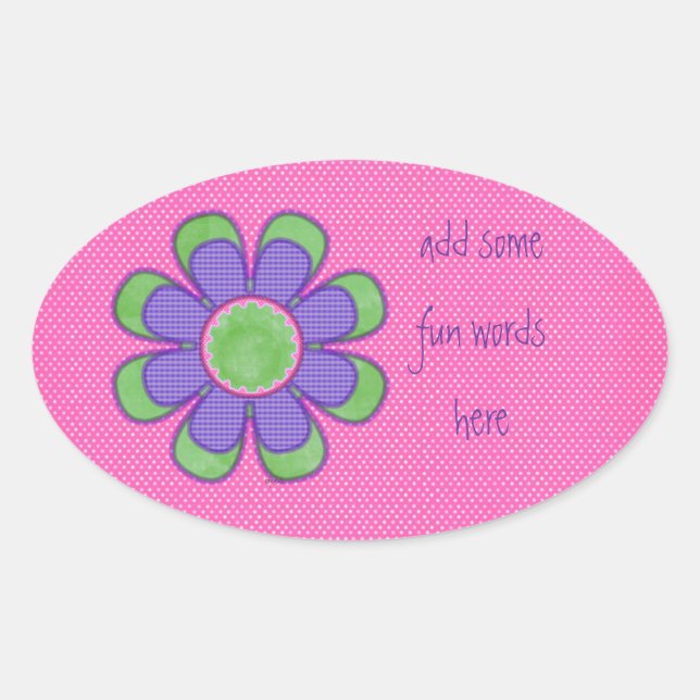 Purple Check Flower Oval Sticker (Front)