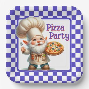 Purple Check Pizza Party Paper Plates