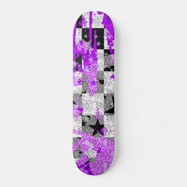 Purple Check Star Skull Skateboard (Front)