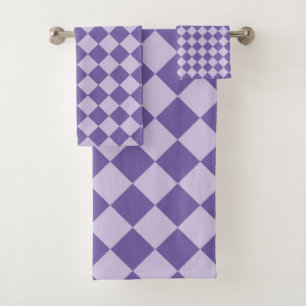 Purple Checker Diamond Pattern Bath Towel Set