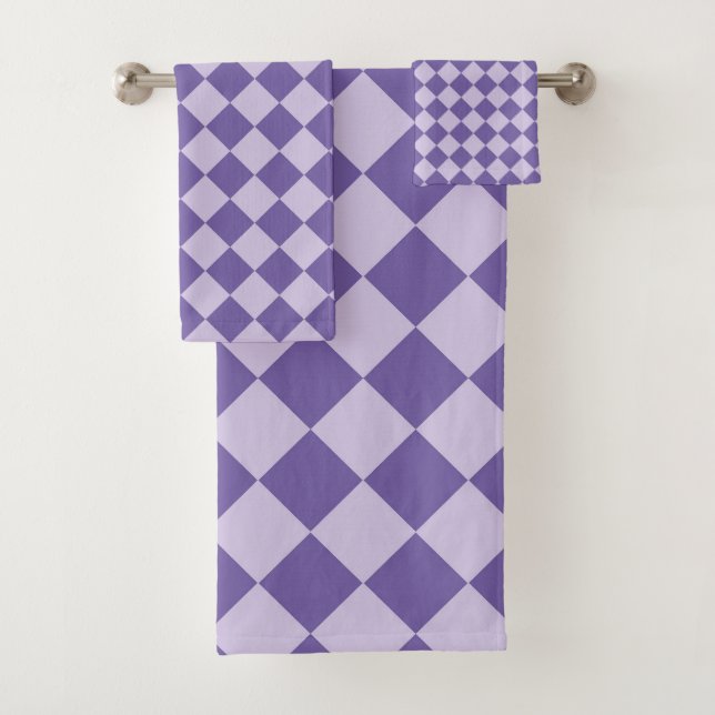 Purple Checker Diamond Pattern Bath Towel Set (Insitu)