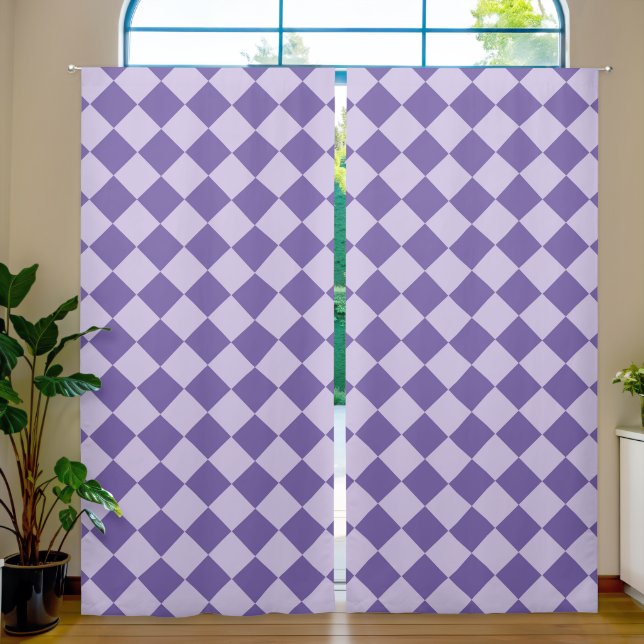 Purple Checker Diamond Pattern Blackout Curtains (Living Room)