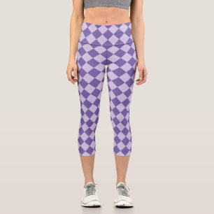 Purple Checker Diamond Pattern Capri Leggings