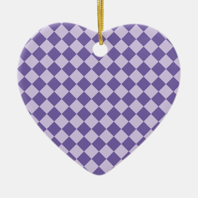 Purple Checker Diamond Pattern Ceramic Ornament (Front)