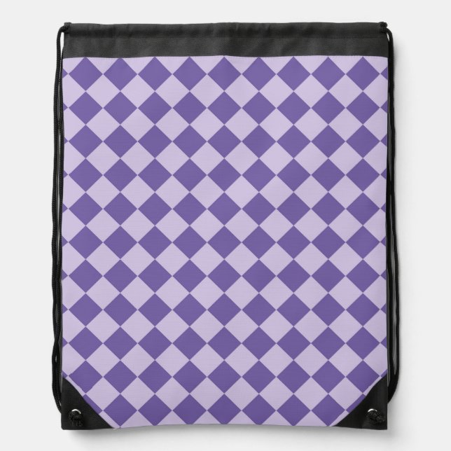 Purple Checker Diamond Pattern Drawstring Bag (Front)