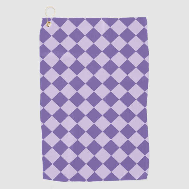 Purple Checker Diamond Pattern Golf Towel (Front)