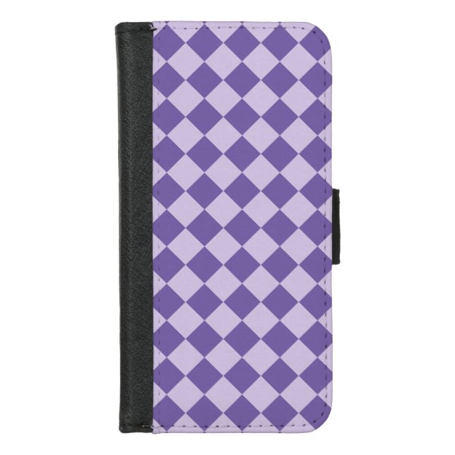 Purple Checker Diamond Pattern iPhone Wallet Case (Front)