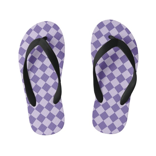 Purple Checker Diamond Pattern Kid's Flip Flops (Footbed)
