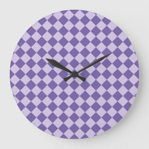 Purple Checker Diamond Pattern Large Clock