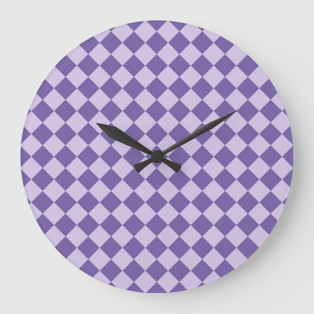 Purple Checker Diamond Pattern Large Clock (Front)