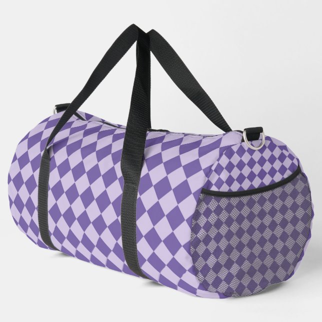 Purple Checker Diamond Pattern Large Duffle Bag (Right Corner)