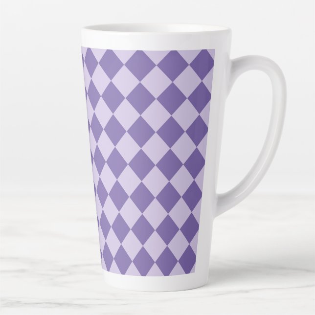 Purple Checker Diamond Pattern Latte Mug (Right)