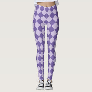Purple Checker Diamond Pattern Leggings
