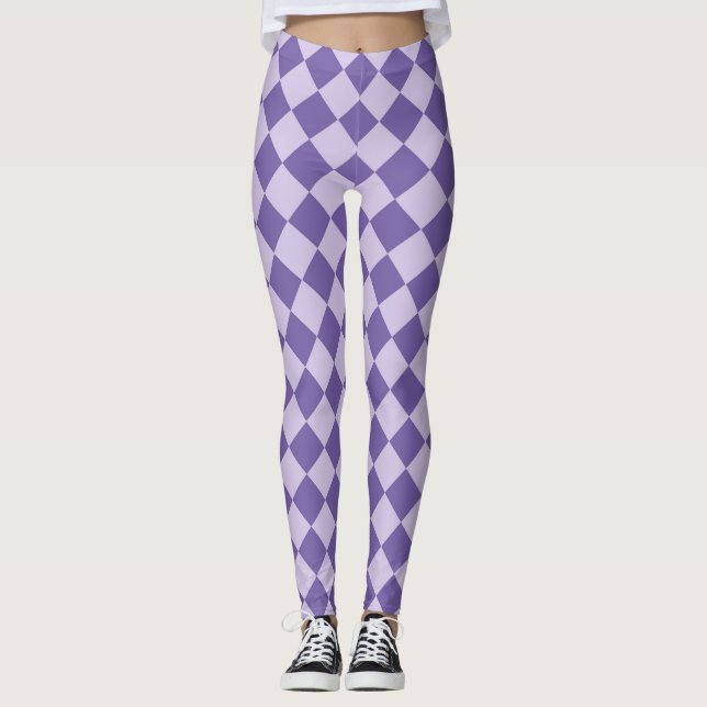 Purple Checker Diamond Pattern Leggings (Front)