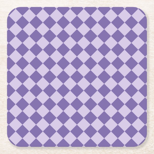 Purple Checker Diamond Pattern Paper Coaster (Front)