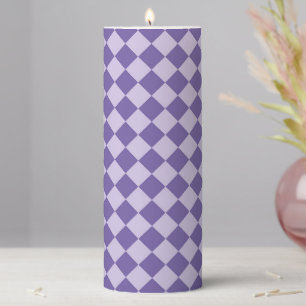 Purple Checker Diamond Pattern Pillar Candle