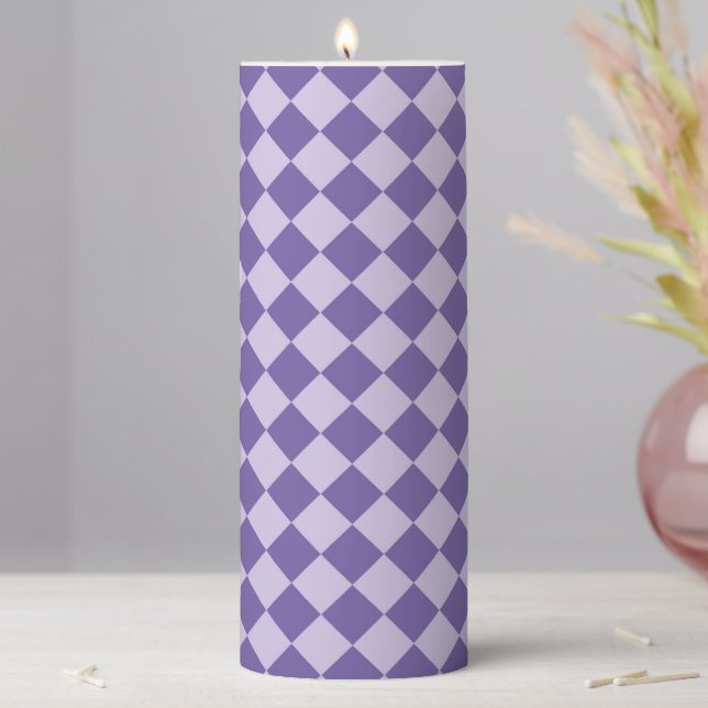 Purple Checker Diamond Pattern Pillar Candle (In Situ)