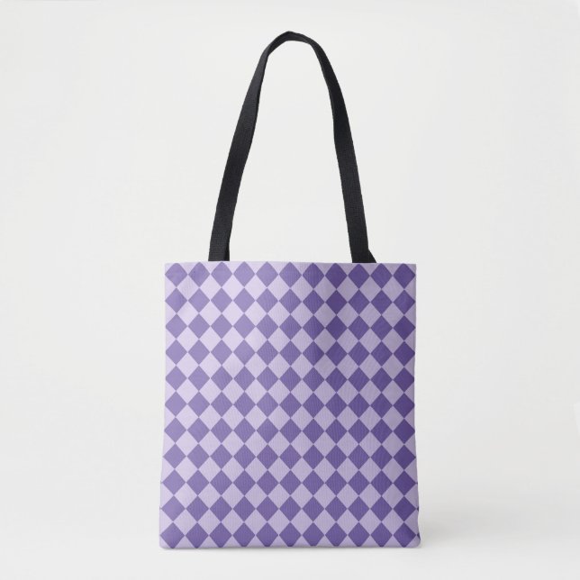 Purple Checker Diamond Pattern Shoulder Tote Bag (Front)
