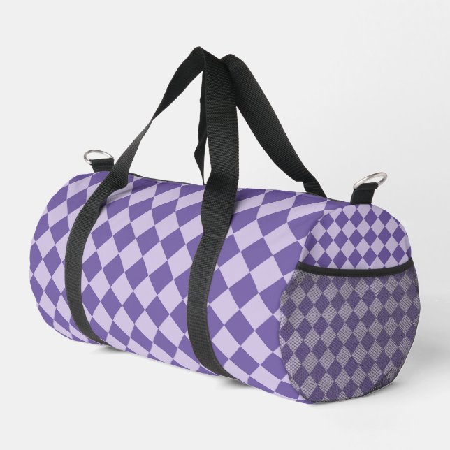 Purple Checker Diamond Pattern Small Duffle Bag (Right Corner)