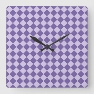 Purple Checker Diamond Pattern Square Wall Clock