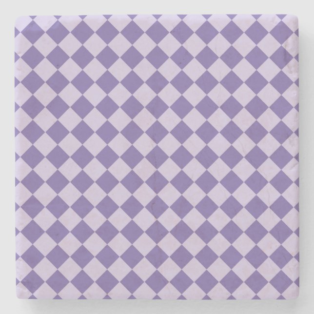Purple Checker Diamond Pattern Stone Coaster (Front)
