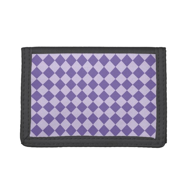 Purple Checker Diamond Pattern Tri-fold Wallet (Front)