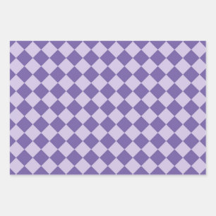 Purple Checker Diamond Pattern Wrapping Paper Sheets