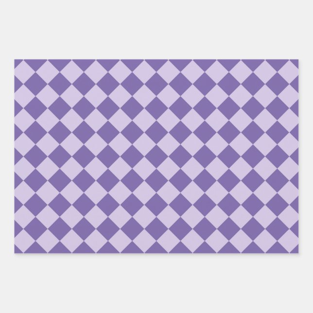 Purple Checker Diamond Pattern Wrapping Paper Sheets (Front)