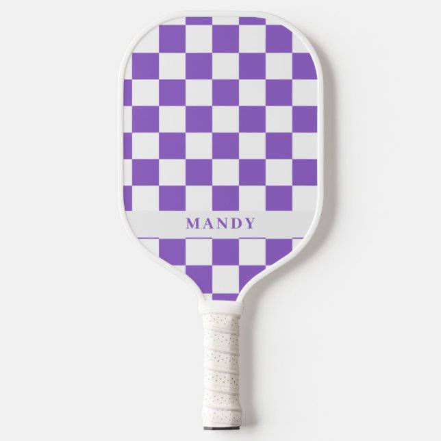 Purple Checkerboard Custom Name Pickleball Paddle (Front)