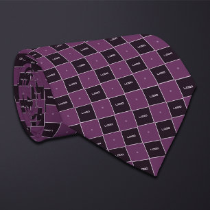 Purple Checkerboard Logo Pattern Neck Tie