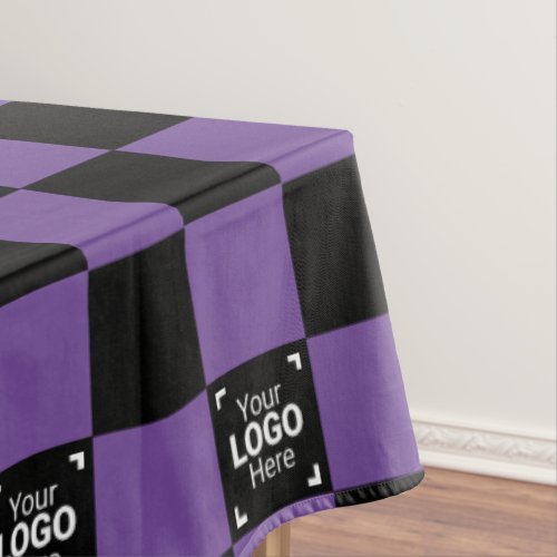 Purple Checkered Business Logo Work Event  Party Tablecloth