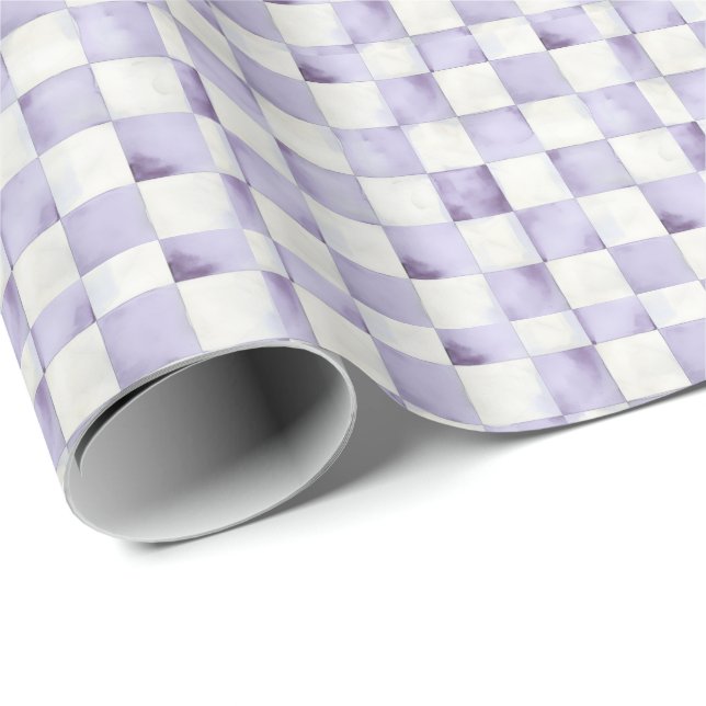 Purple Checkered Decorative Gift Wrap Paper (Roll Corner)