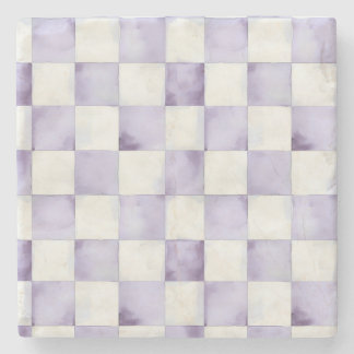 Purple Checkered Decorative Stone Coaster